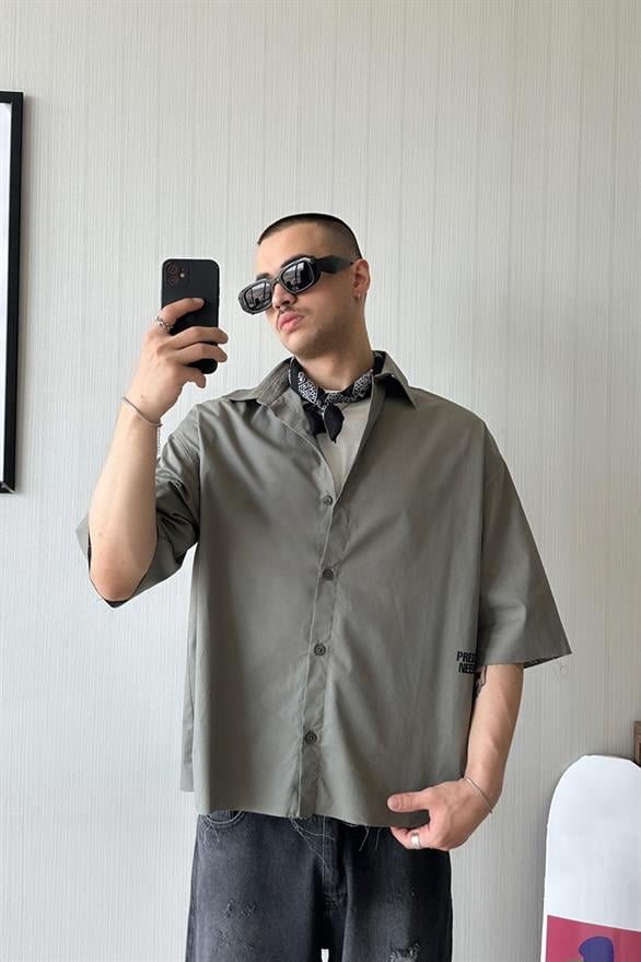 No Sytlist! Kısa Kol Haki Oversize Gömlek