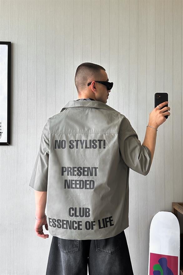 No Sytlist! Kısa Kol Haki Oversize Gömlek
