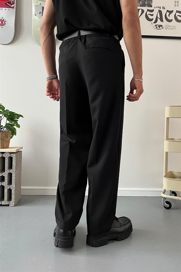 Old Money Extra Rahat Baggy Fit Kumaş Pantolon Siyah