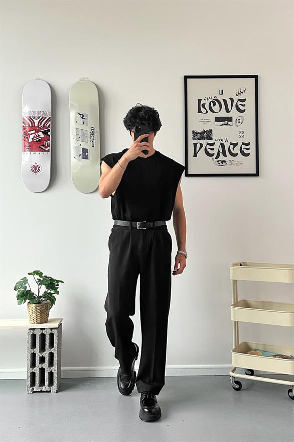 Old Money Extra Rahat Baggy Fit Kumaş Pantolon Siyah