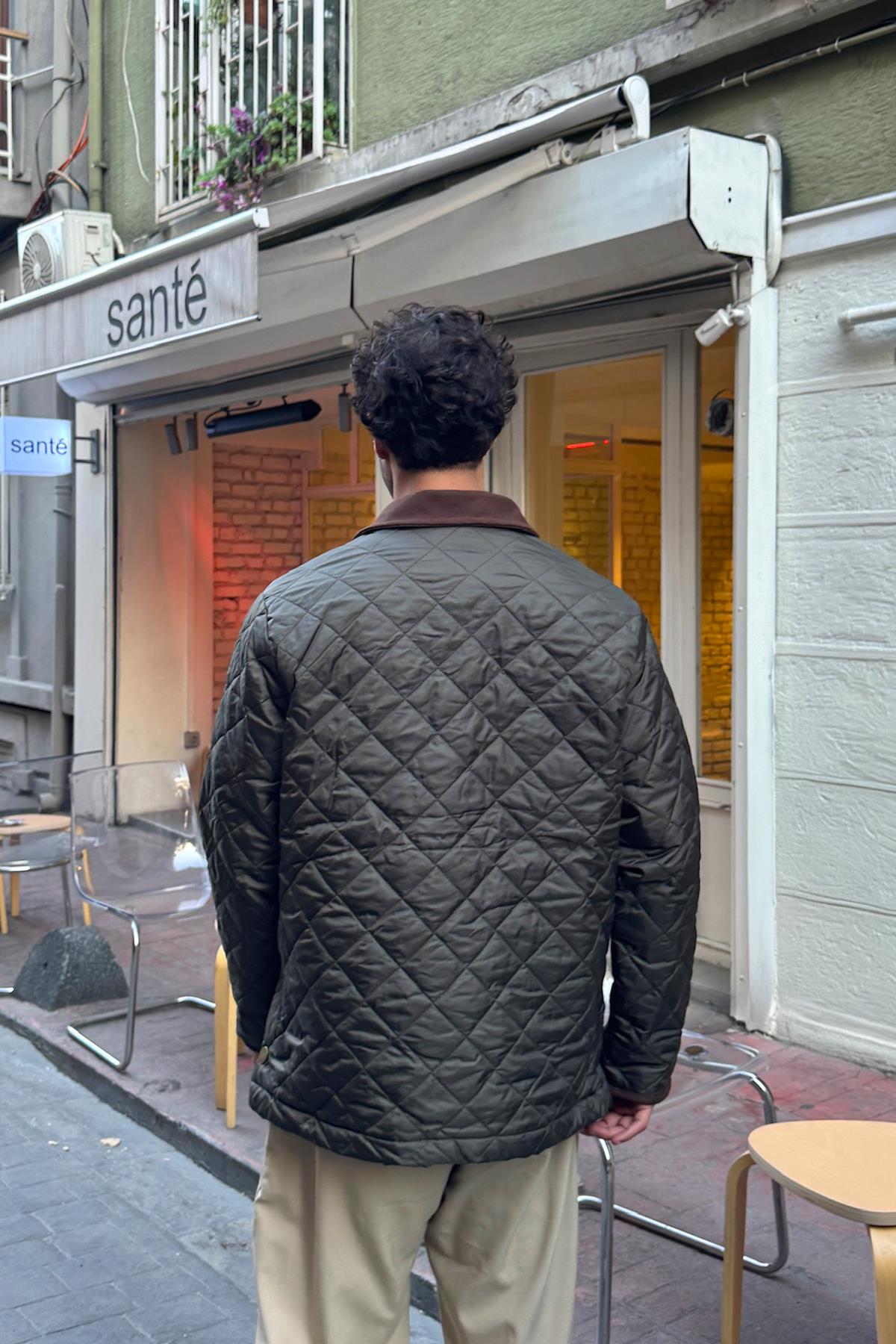 Ön Cep Detay Kapitone Ceket Haki