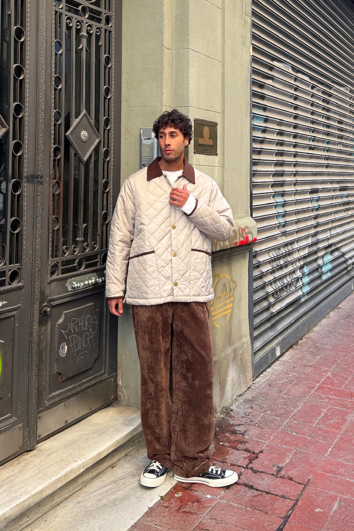 Ön Cep Detay Kapitone Ceket Bej