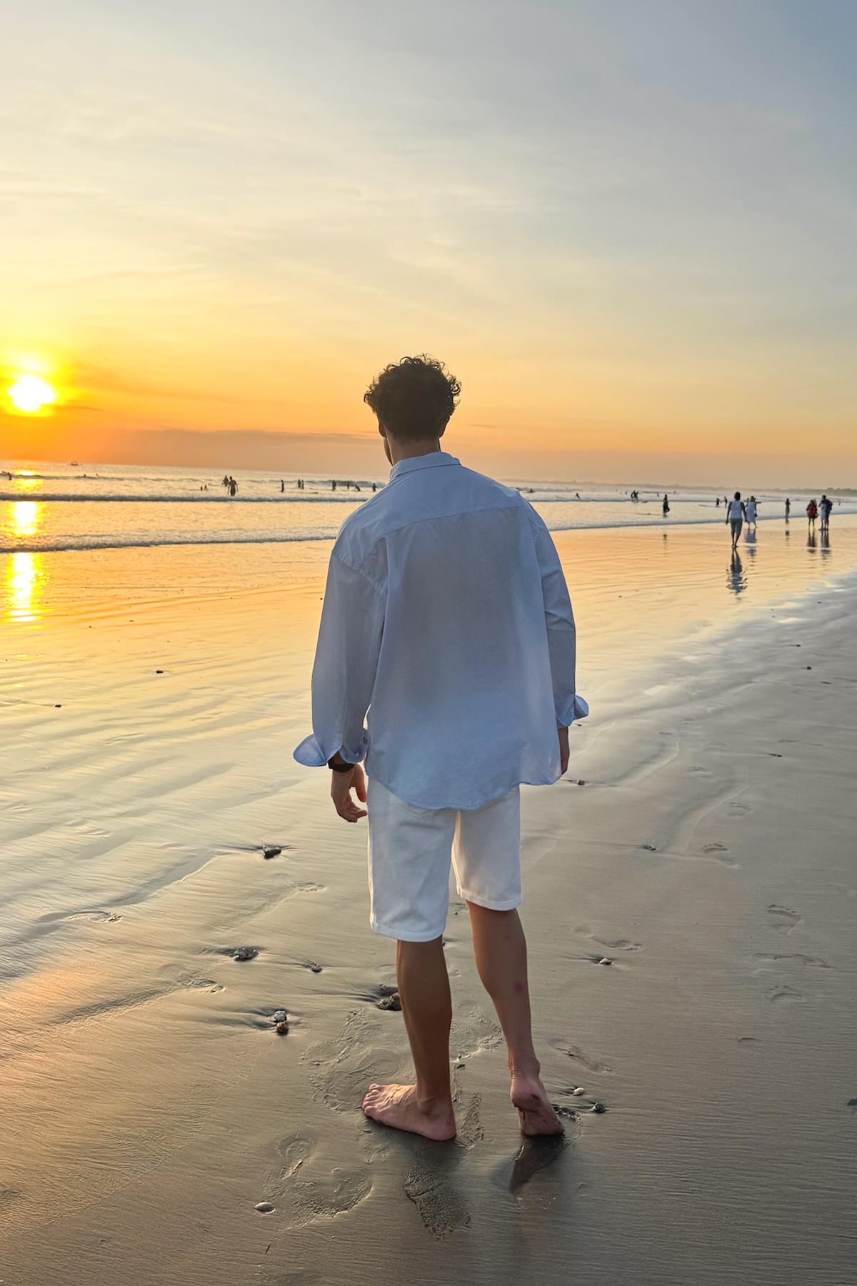 Ön Cepli Oversize Poplin Gömlek Mavi