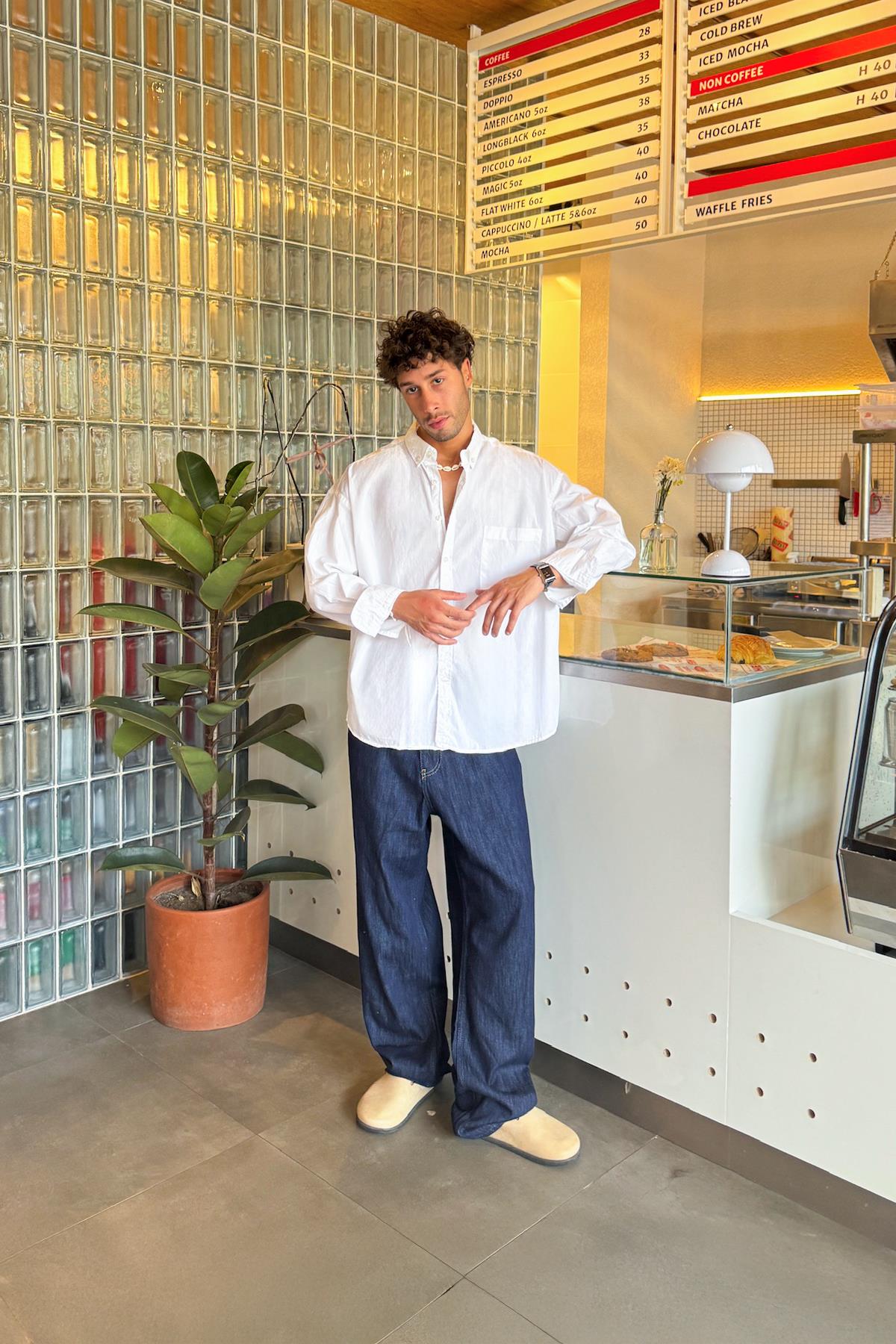 Ön Cepli Oversize Poplin Gömlek Beyaz