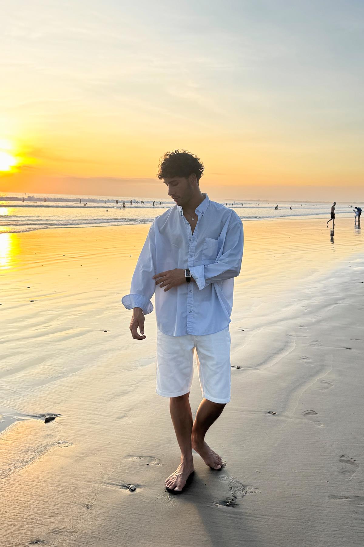 Ön Cepli Oversize Poplin Gömlek Mavi