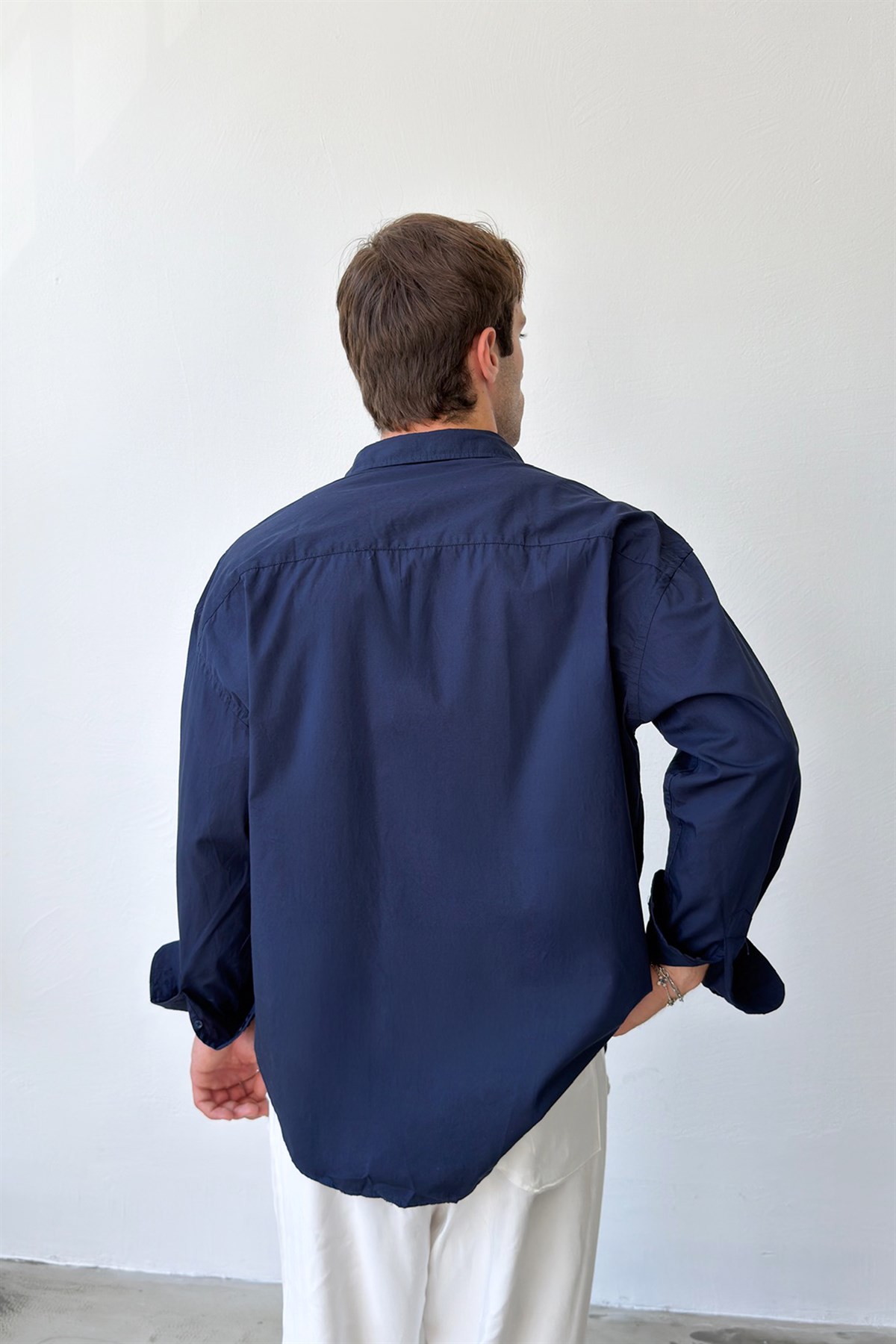 Ön Cepli Oversize Keten Gömlek