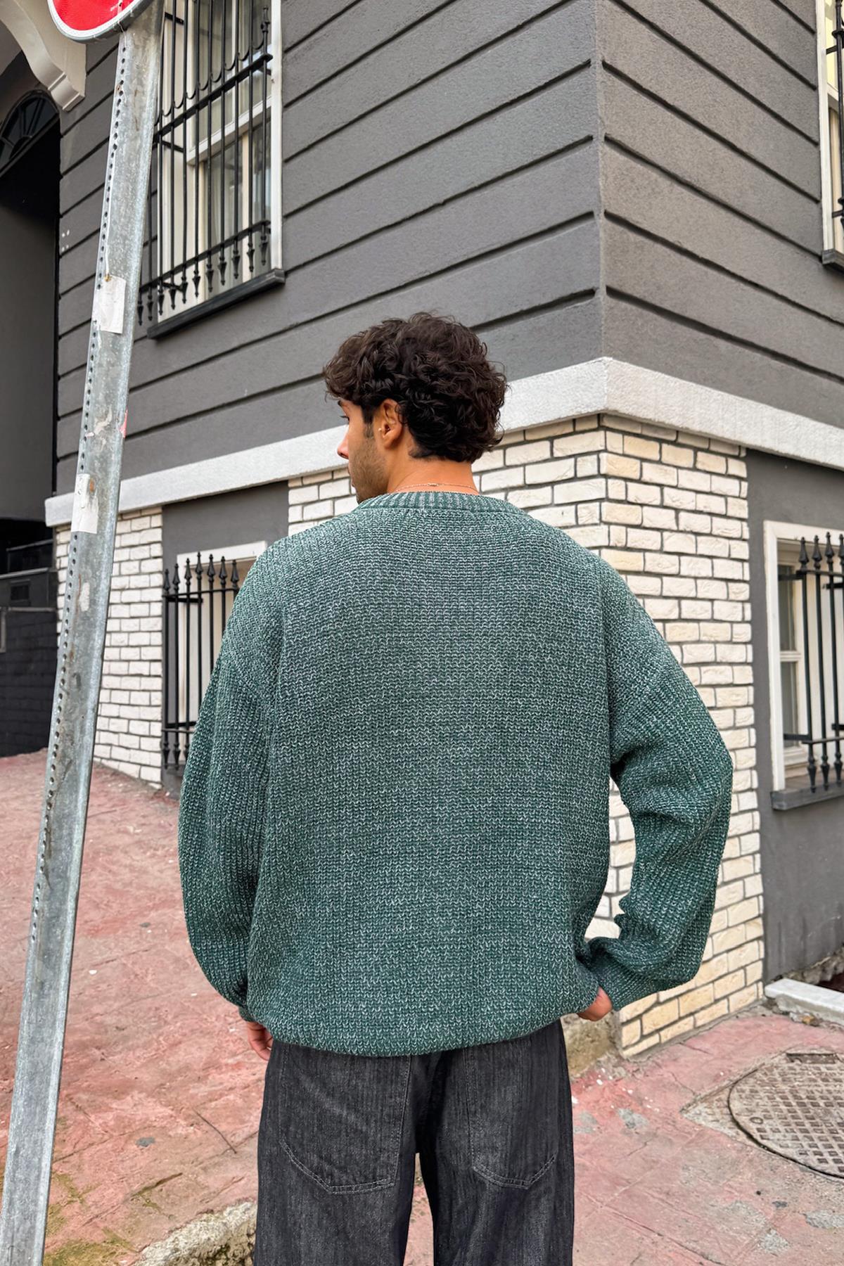 Örgü Model Triko Kazak Yeşil