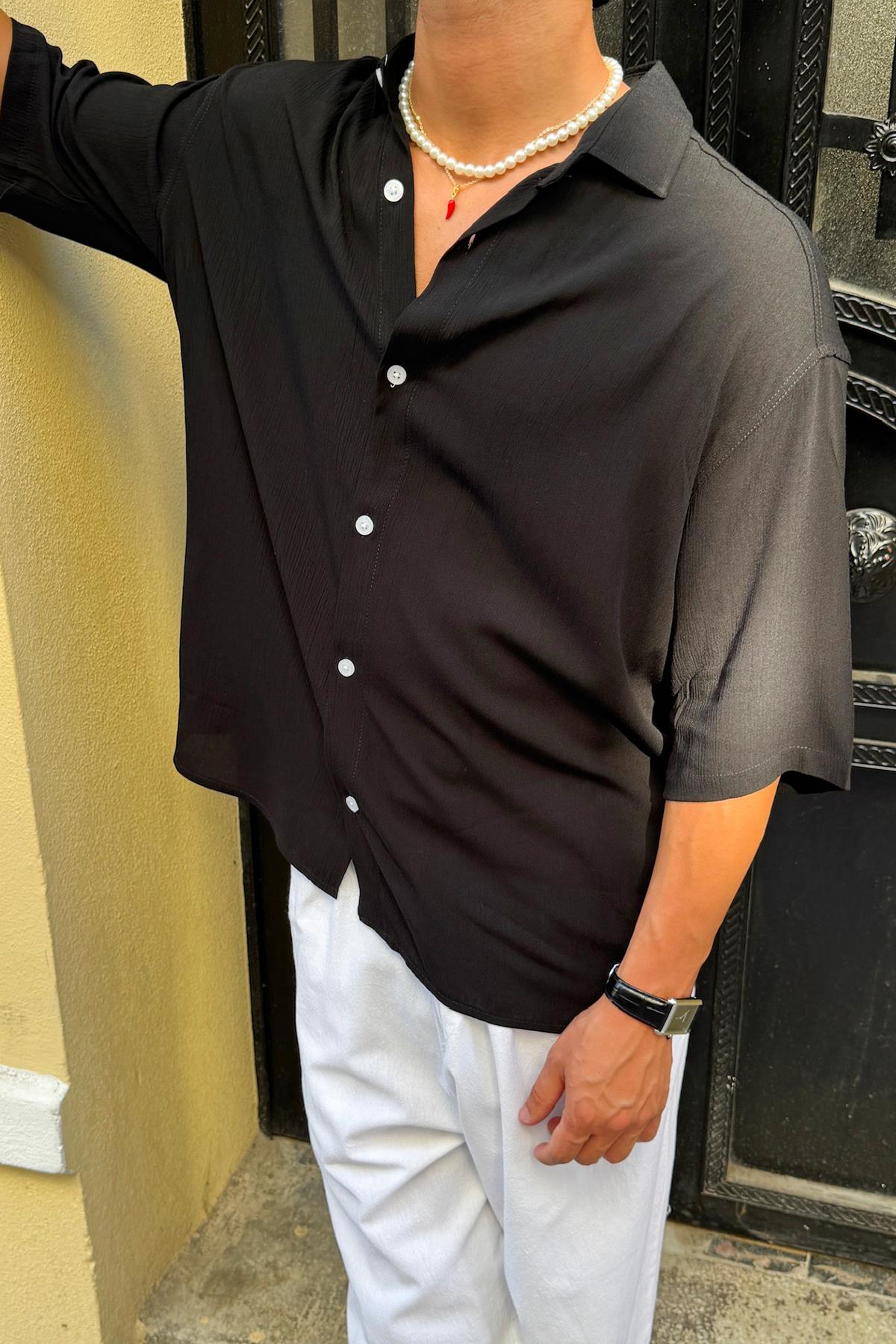 Oversize Kısa Kollu Gömlek Siyah