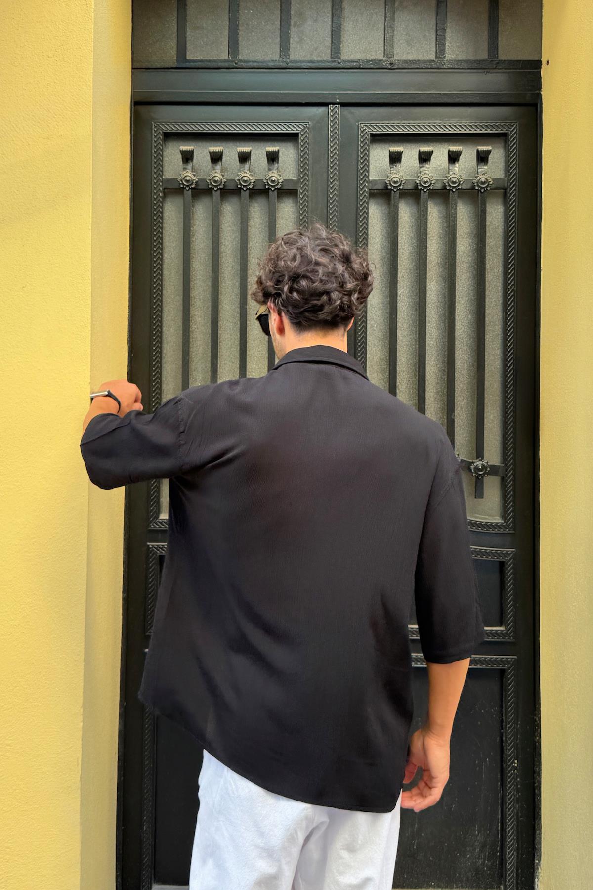 Oversize Kısa Kollu Gömlek Siyah