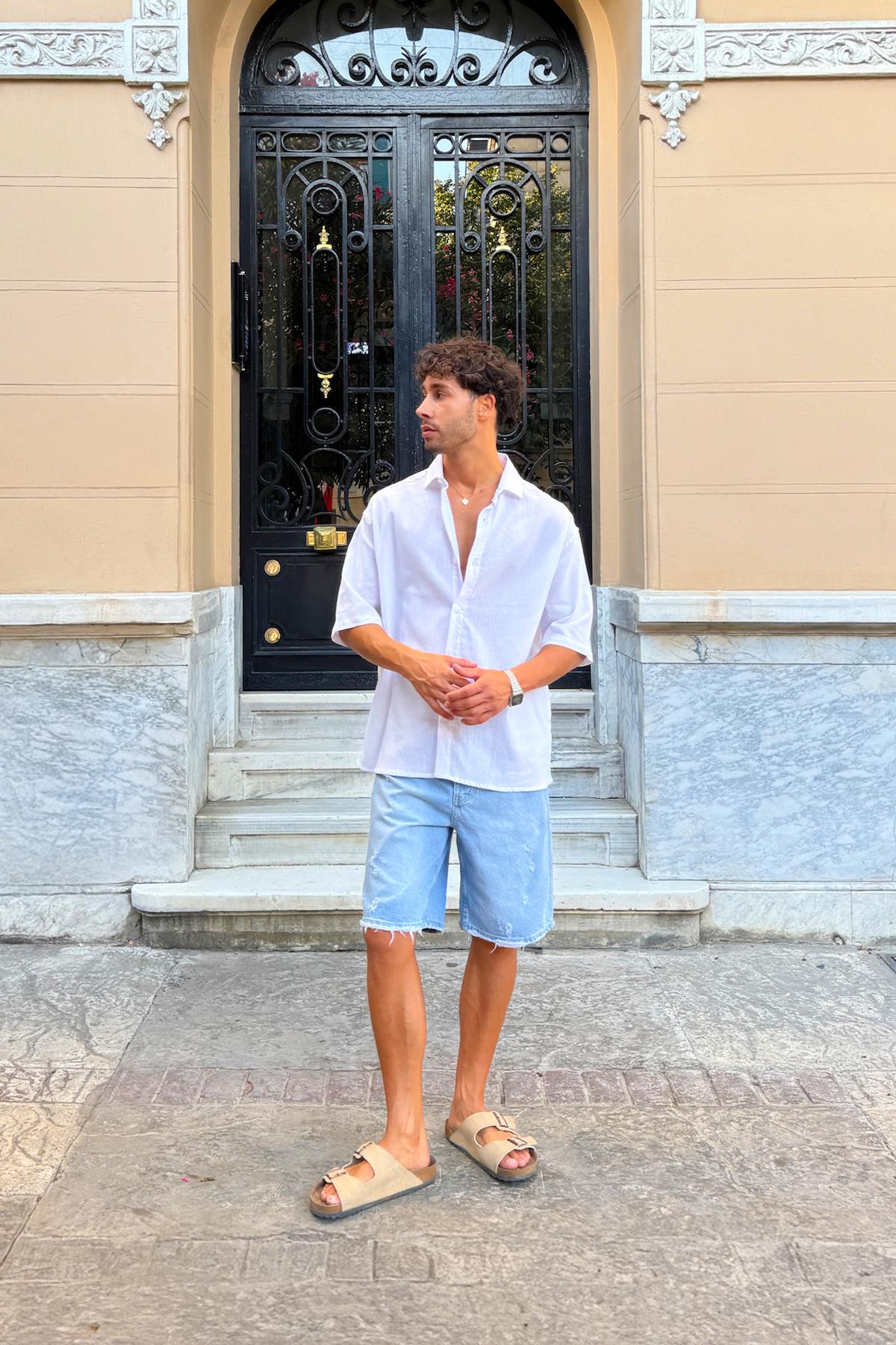 Oversize Beyaz Kısa Kollu Gömlek Beyaz