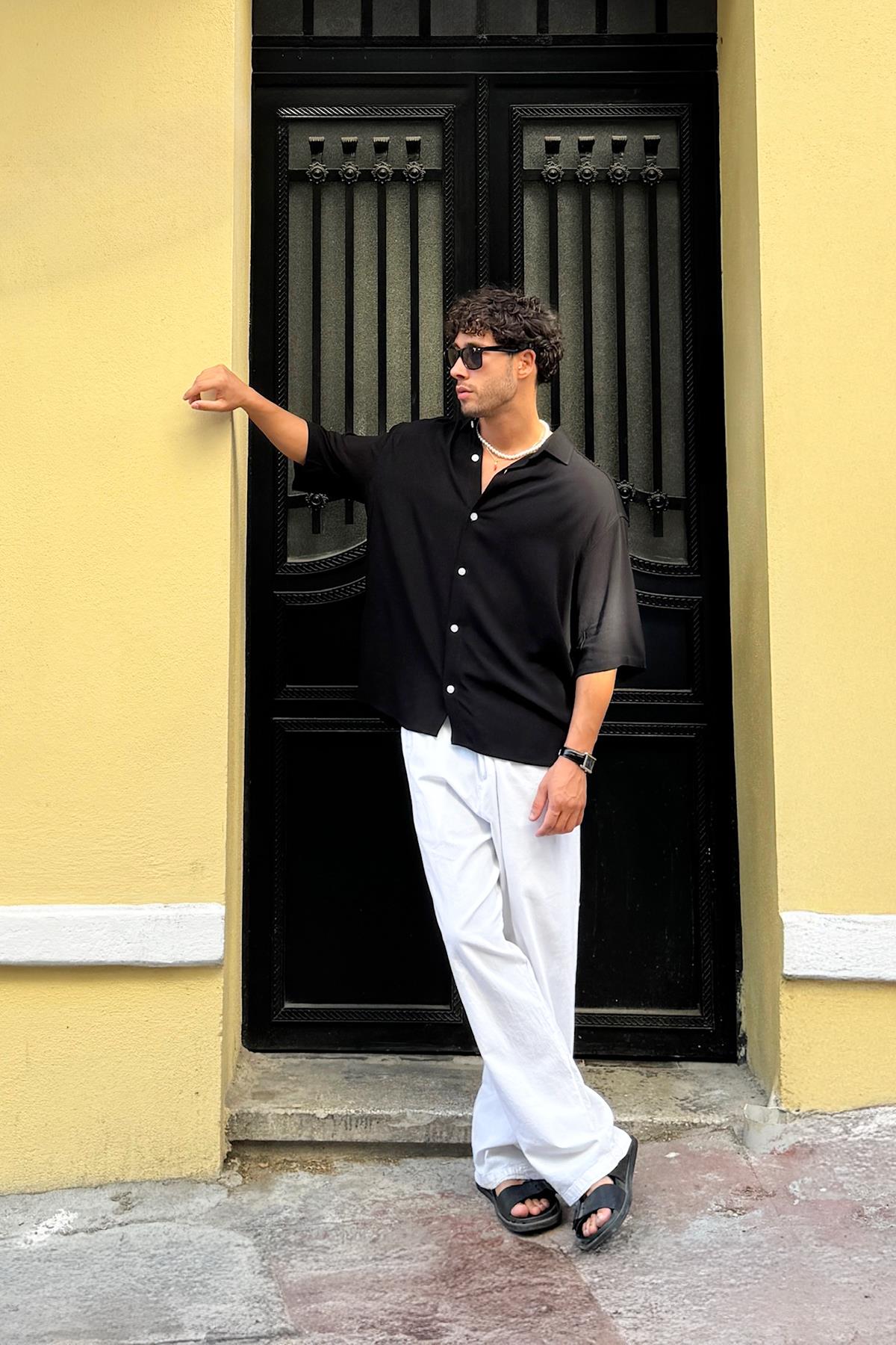 Oversize Kısa Kollu Gömlek Siyah