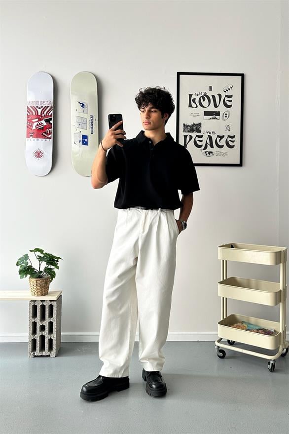 Oversize Siyah Polo Yaka Tişört