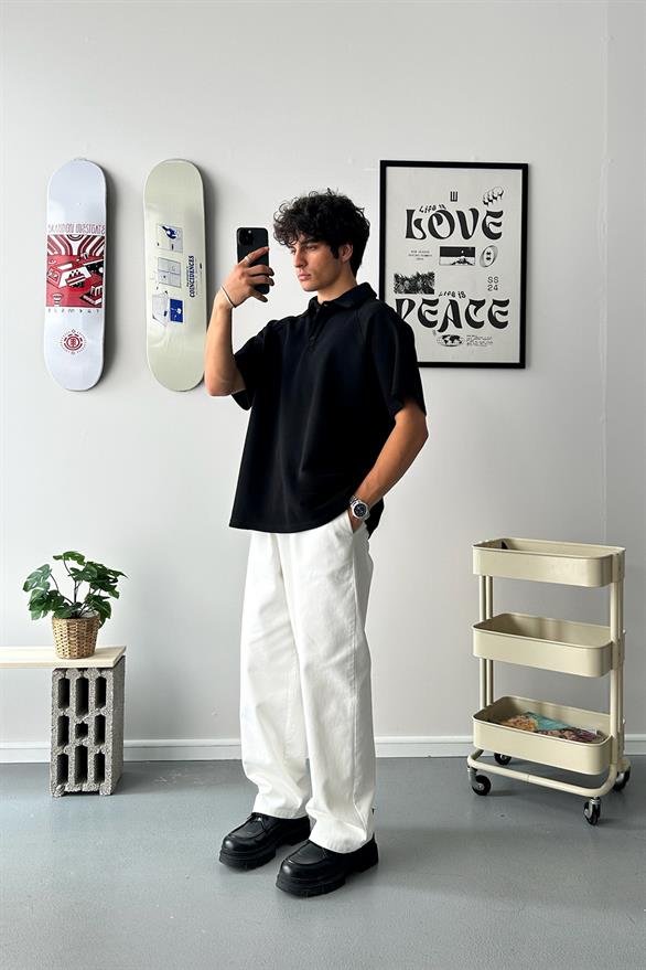 Oversize Siyah Polo Yaka Tişört