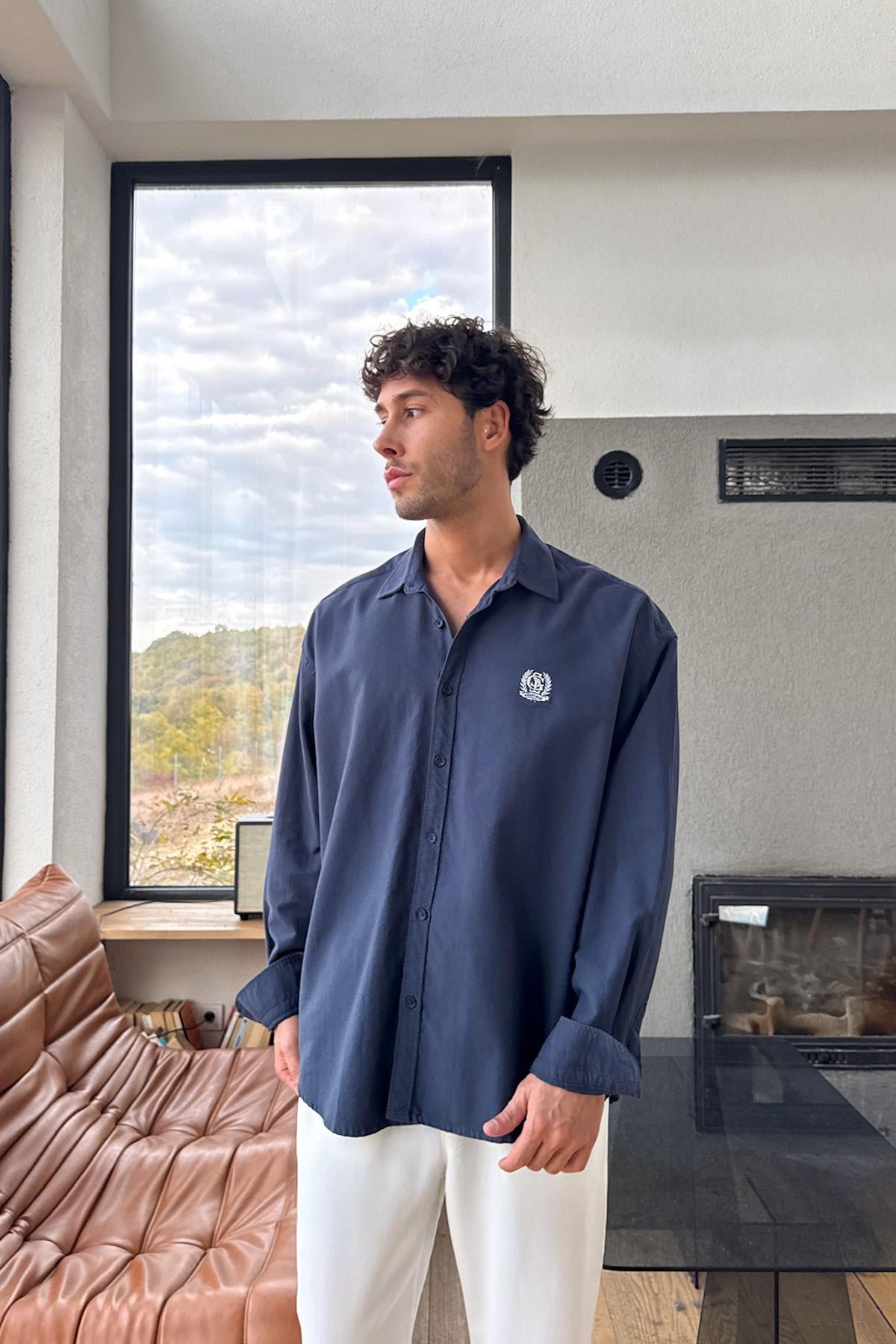 Oxford Oversize Gömlek Lacivert