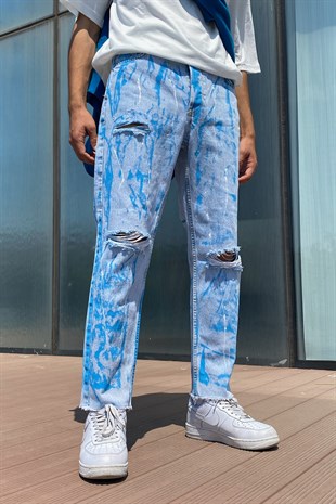 Paint Splash Detail Buz Mavi Regular Fit Jean