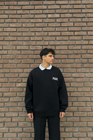 Peace Siyah Oversize Sweatshirt