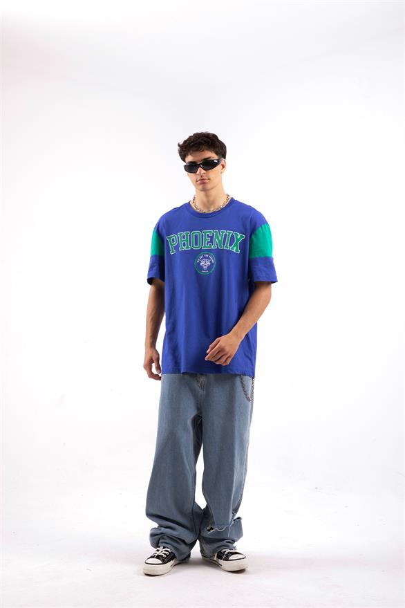 Phoneix Baskılı Mavi Oversize Tshirt