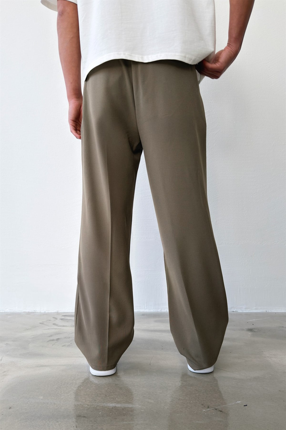 Pileli Baggy Fit Kumaş Haki Pantolon
