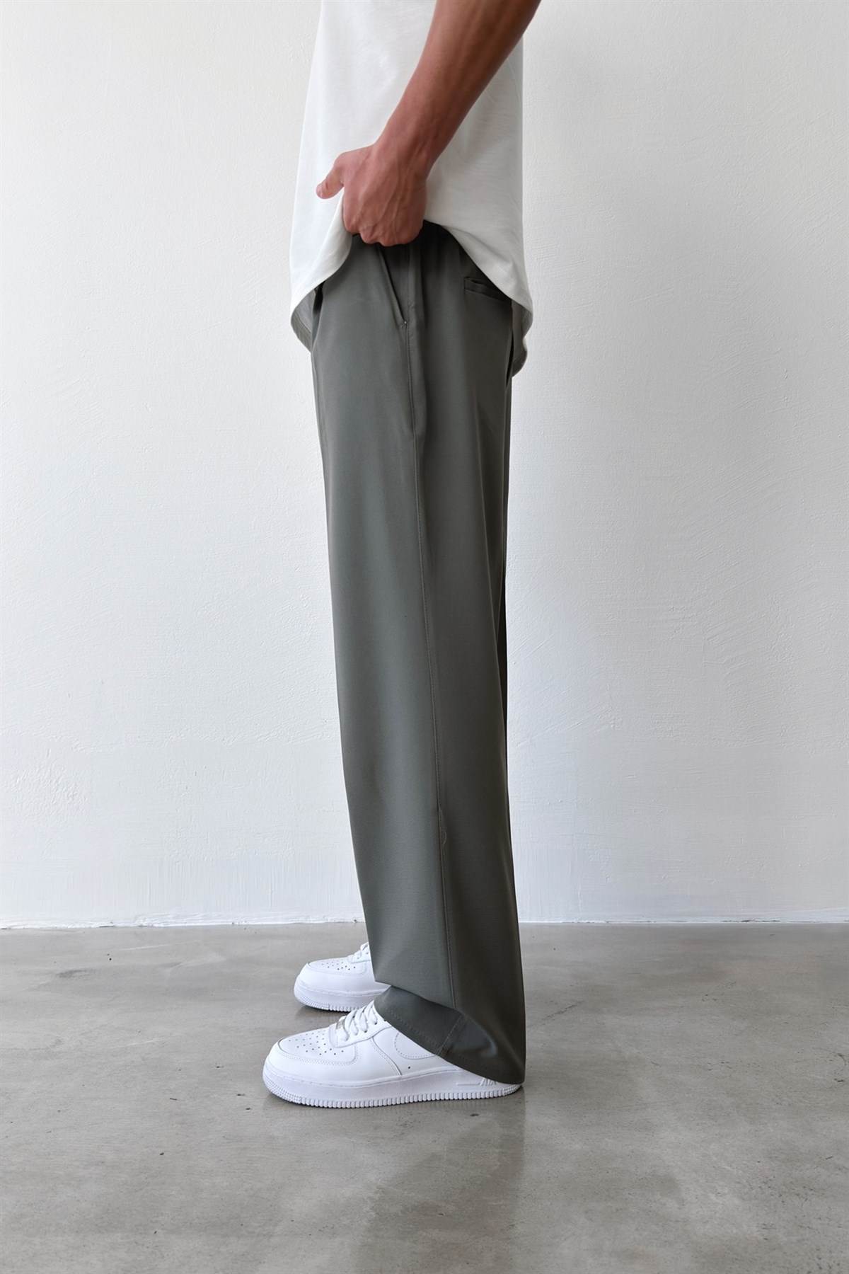 Pileli Baggy Fit Kumaş Açık Yeşil Pantolon