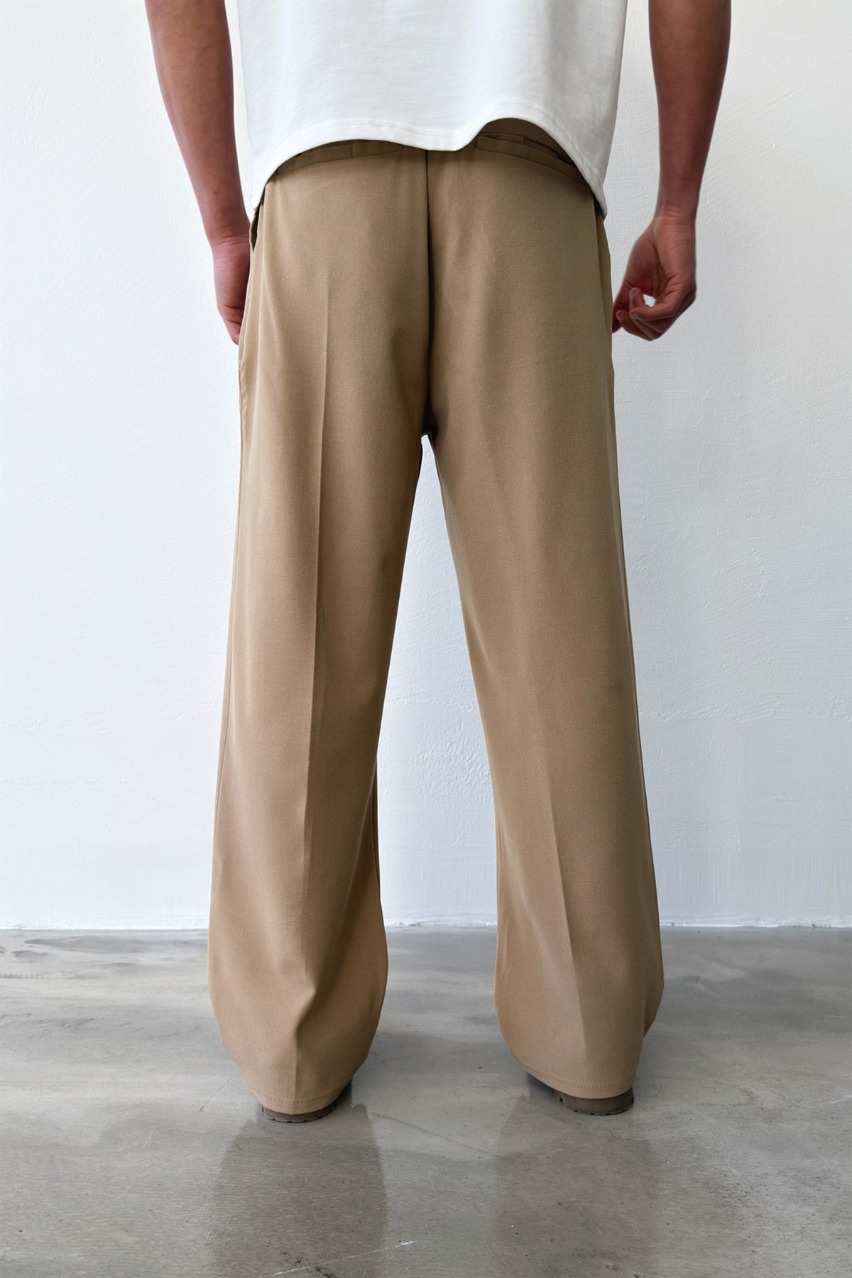 Pileli Baggy Fit Kumaş Vizon Pantolon
