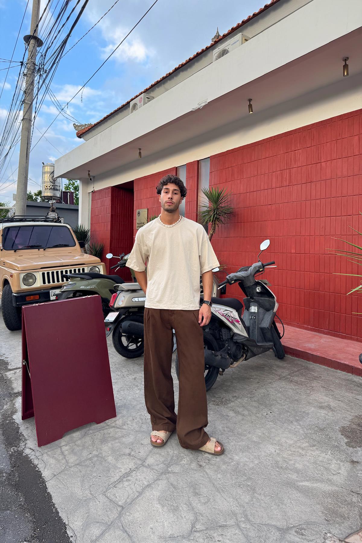 Pileli Gabardin Pantolon Kahverengi