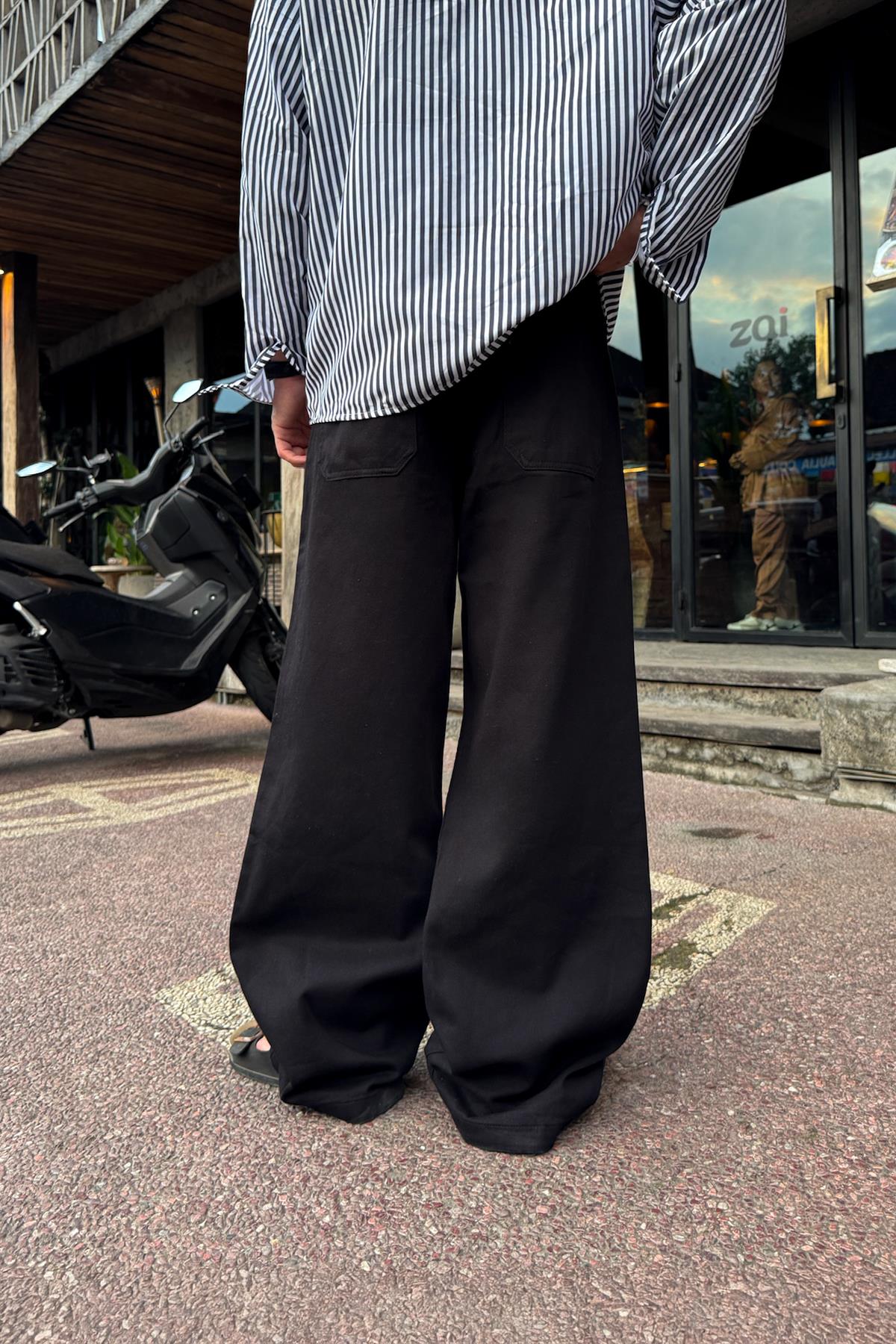 Pileli Gabardin Pantolon Siyah