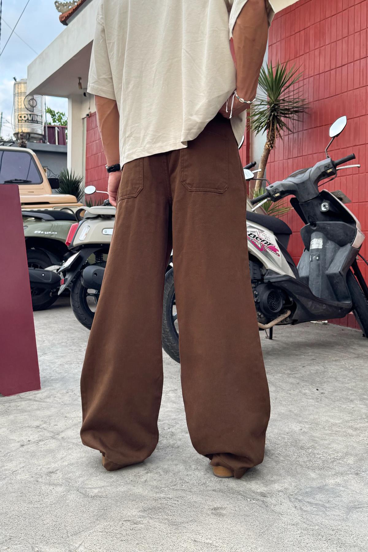 Pileli Gabardin Pantolon Kahverengi