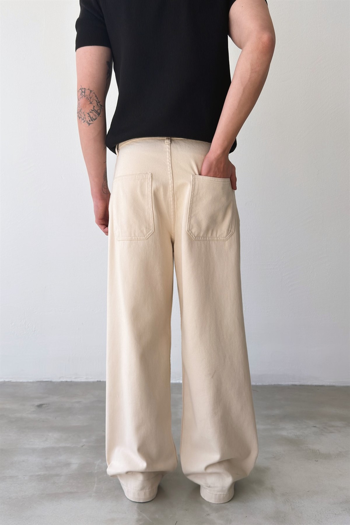 Pileli Gabardin Pantolon Bej