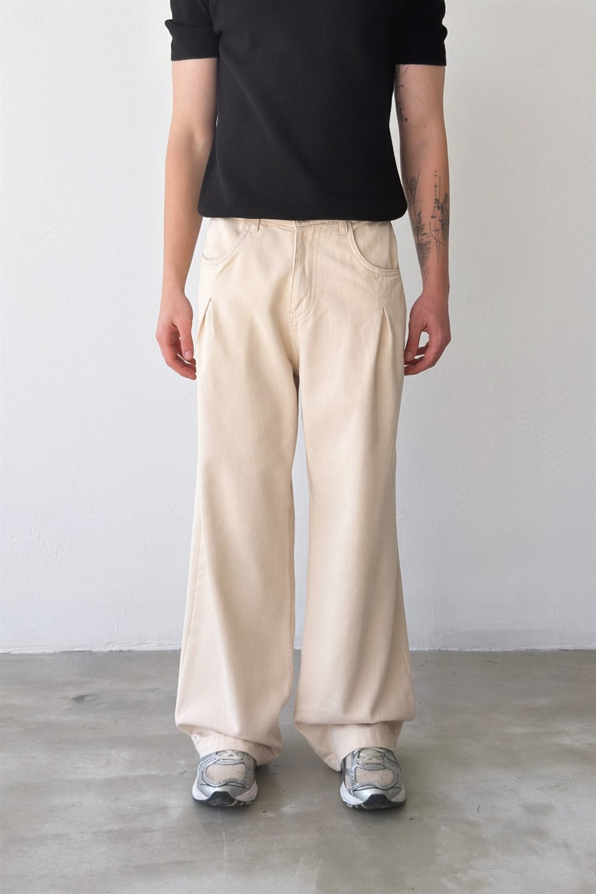 Pileli Gabardin Pantolon Bej