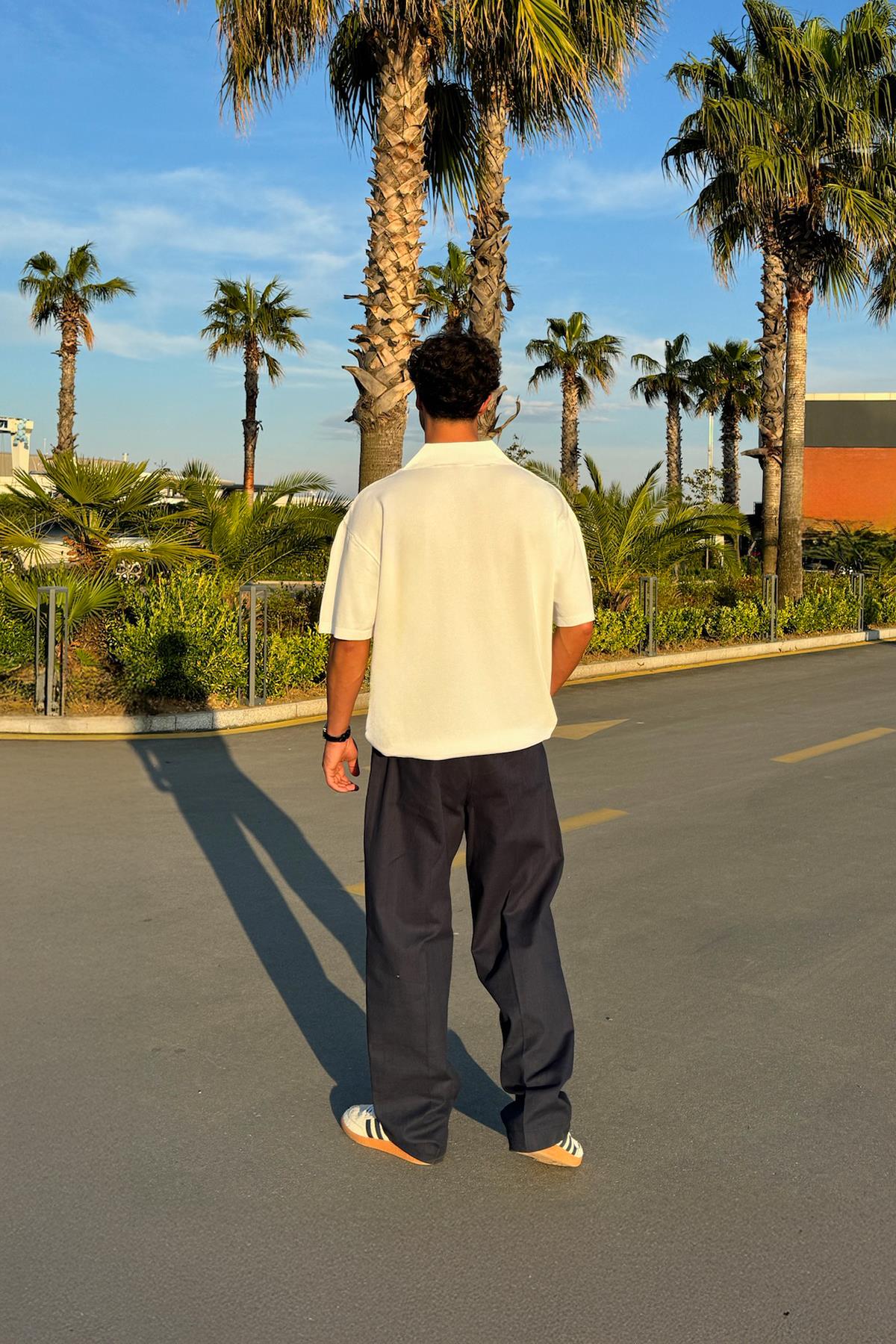 Pileli Keten Pantolon Lacivert