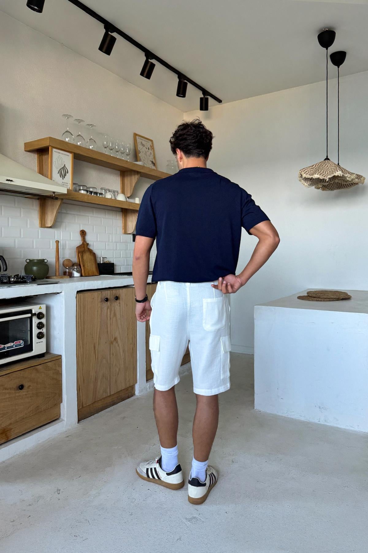 Polo Yaka Çizgi Desenli Lacivert Triko Regular Tişört