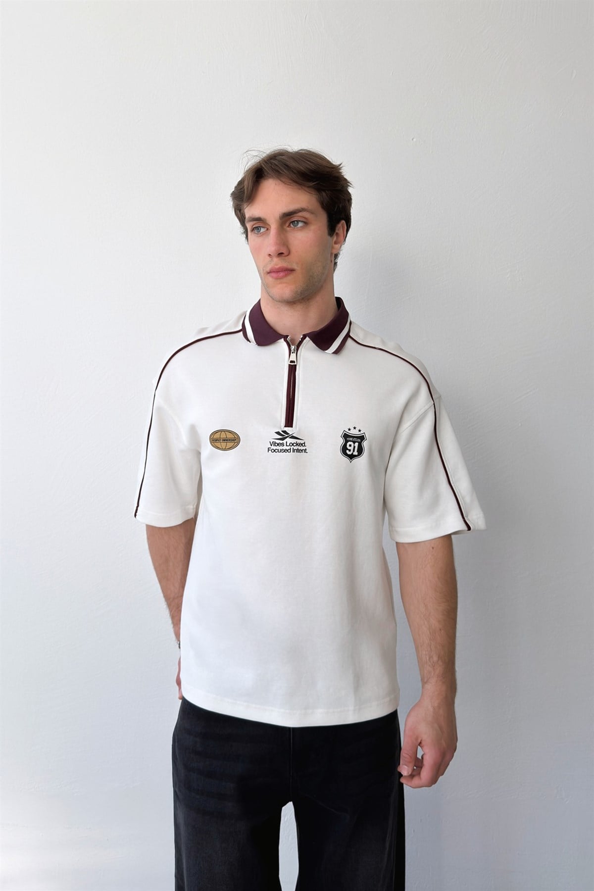 Polo Yaka Half Zip Tişört