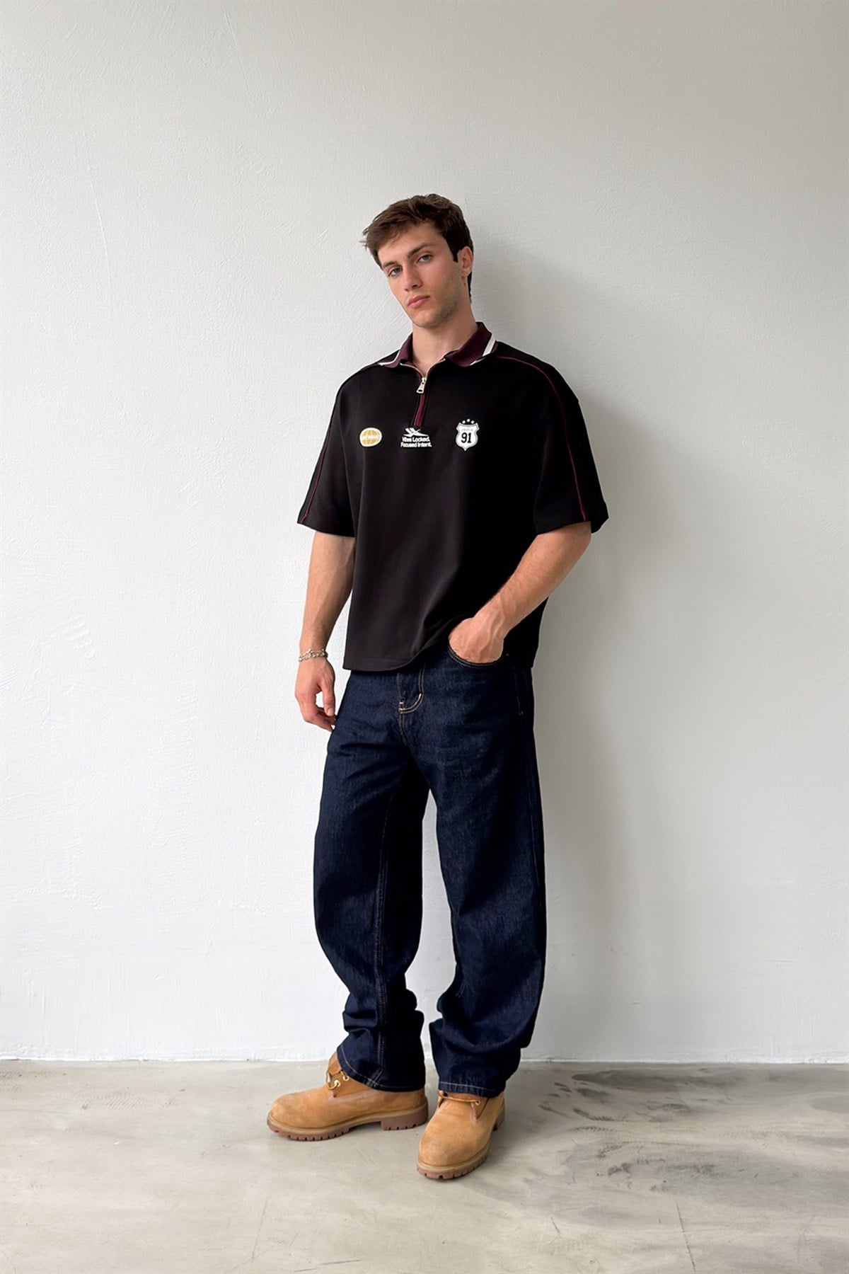 Polo Yaka Half Zip Tişört