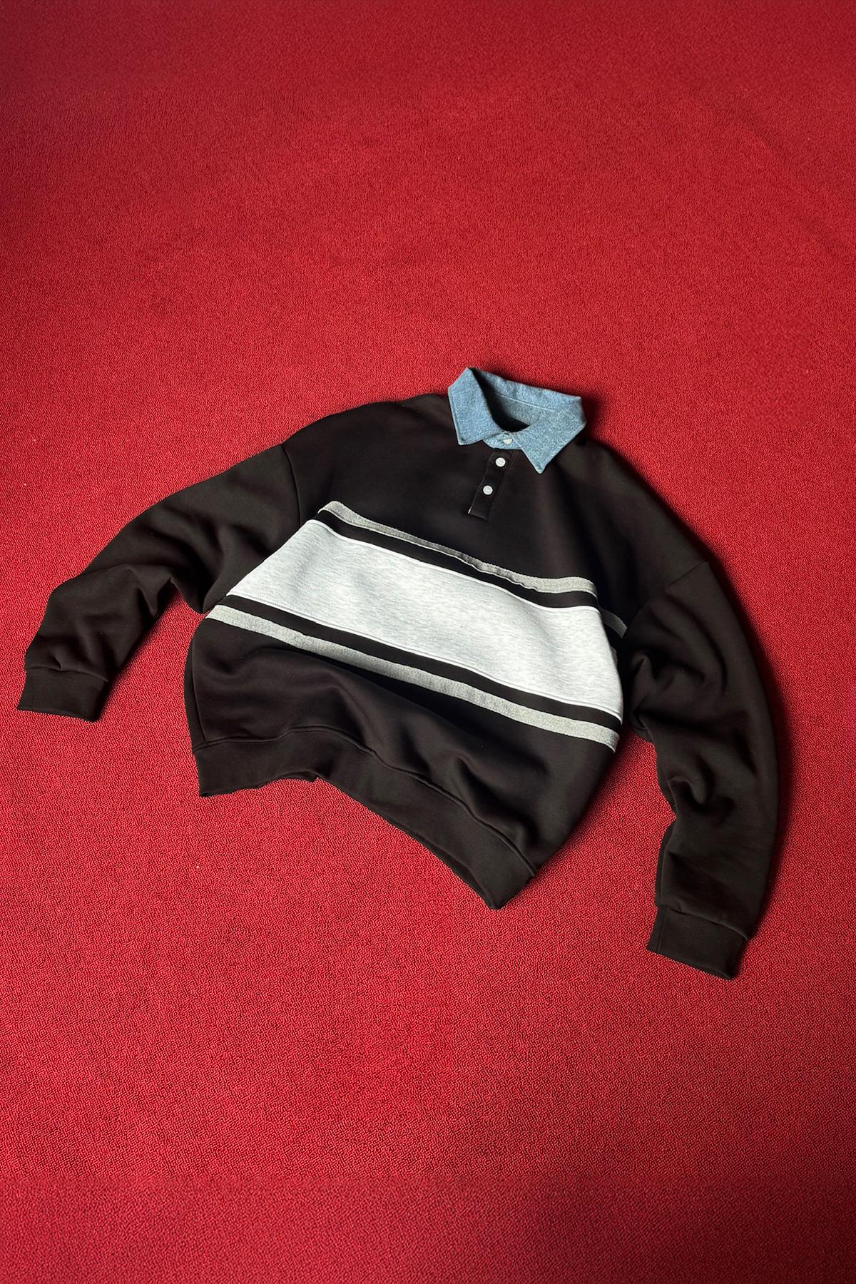 Polo Yaka Sweatshirt Siyah