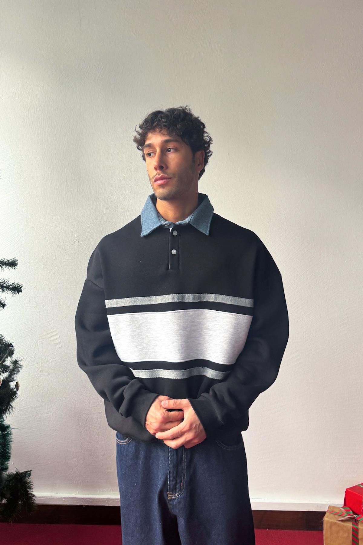 Polo Yaka Sweatshirt Siyah
