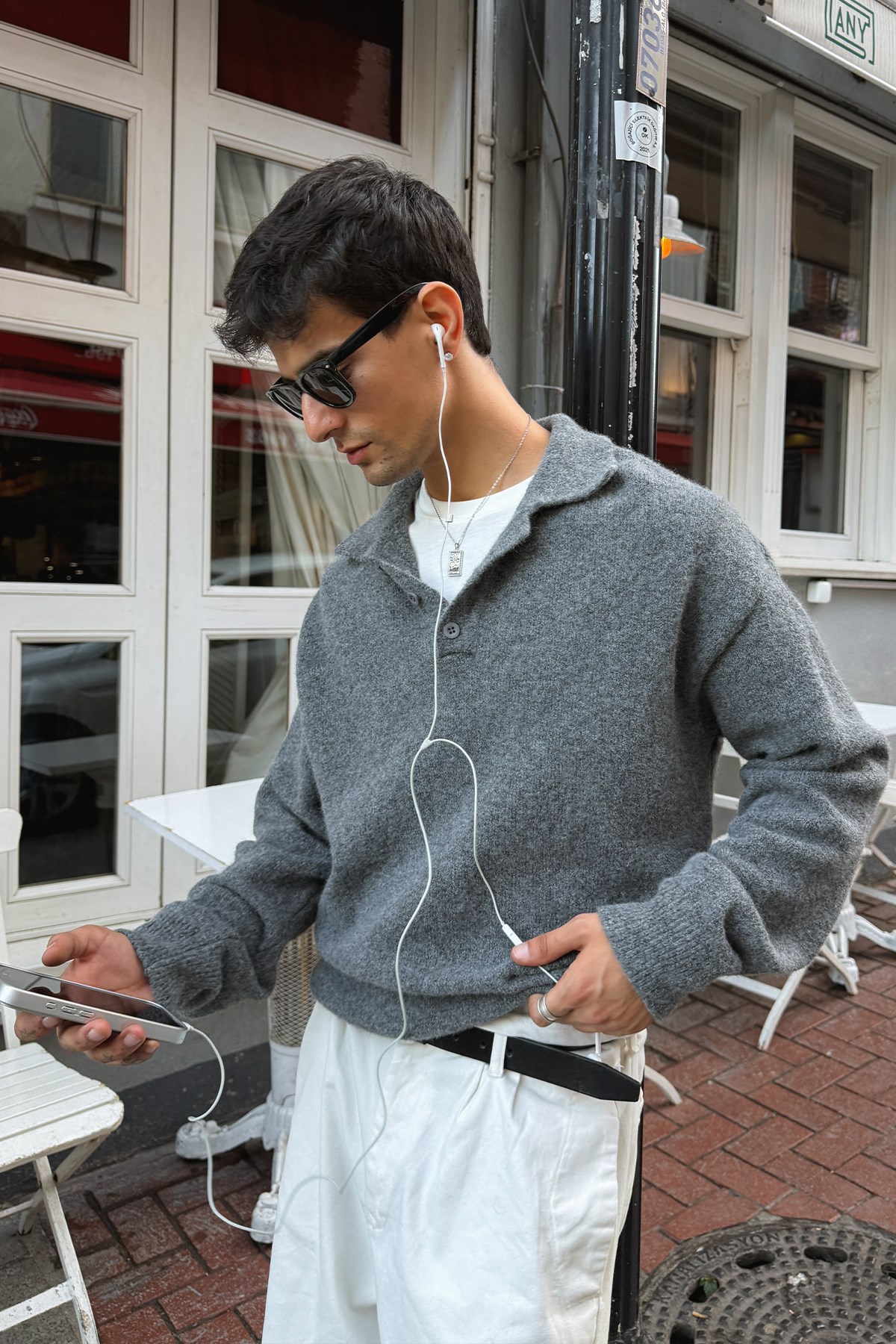 Dark Grey Polo-Neck Knit