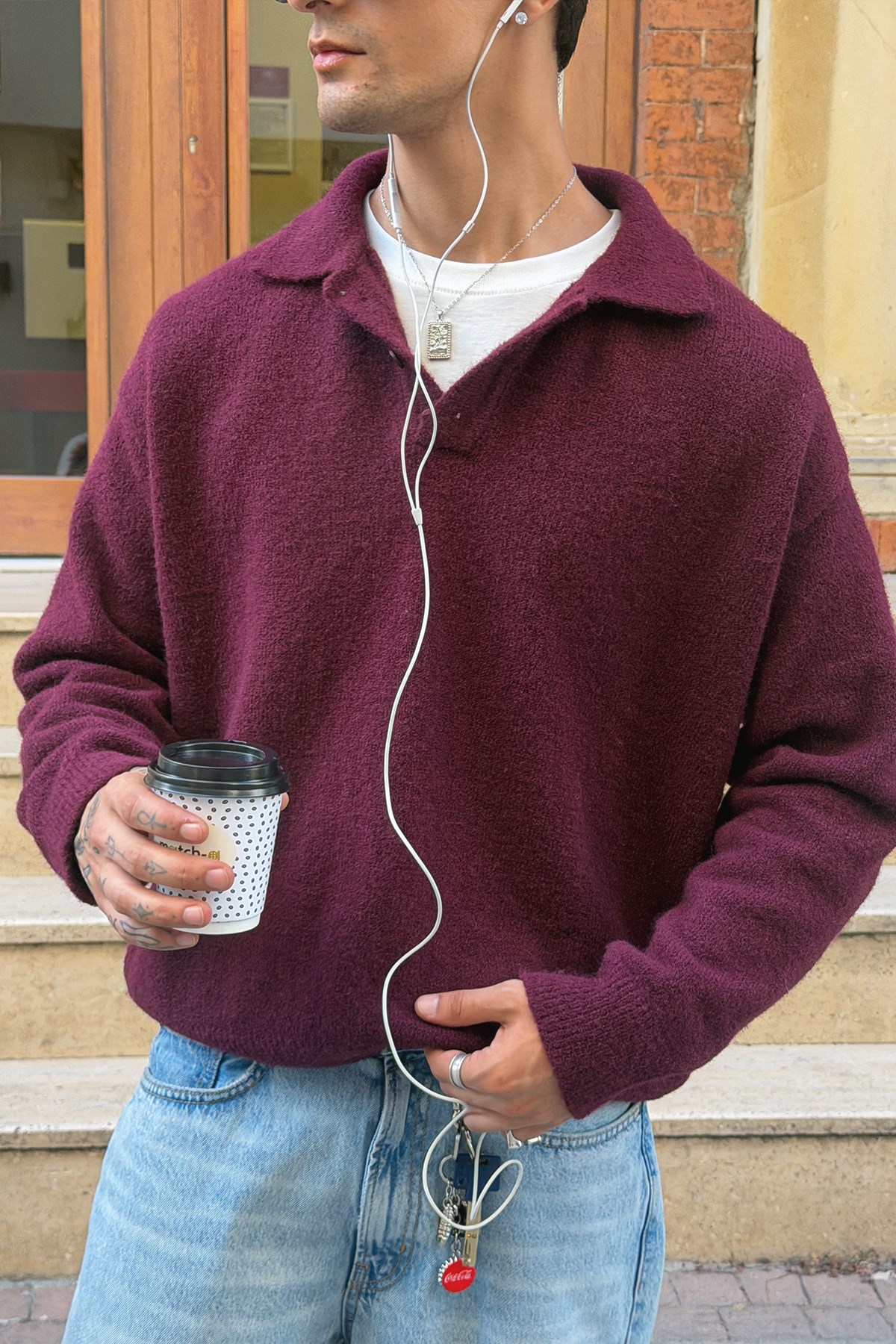 Claret Red Polo-Neck Knit