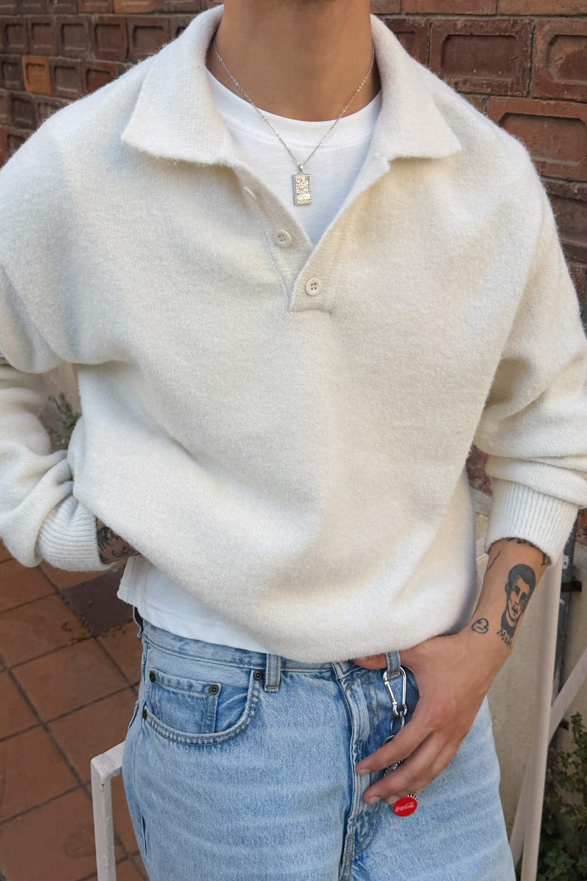 Ecru Polo-Neck Knit