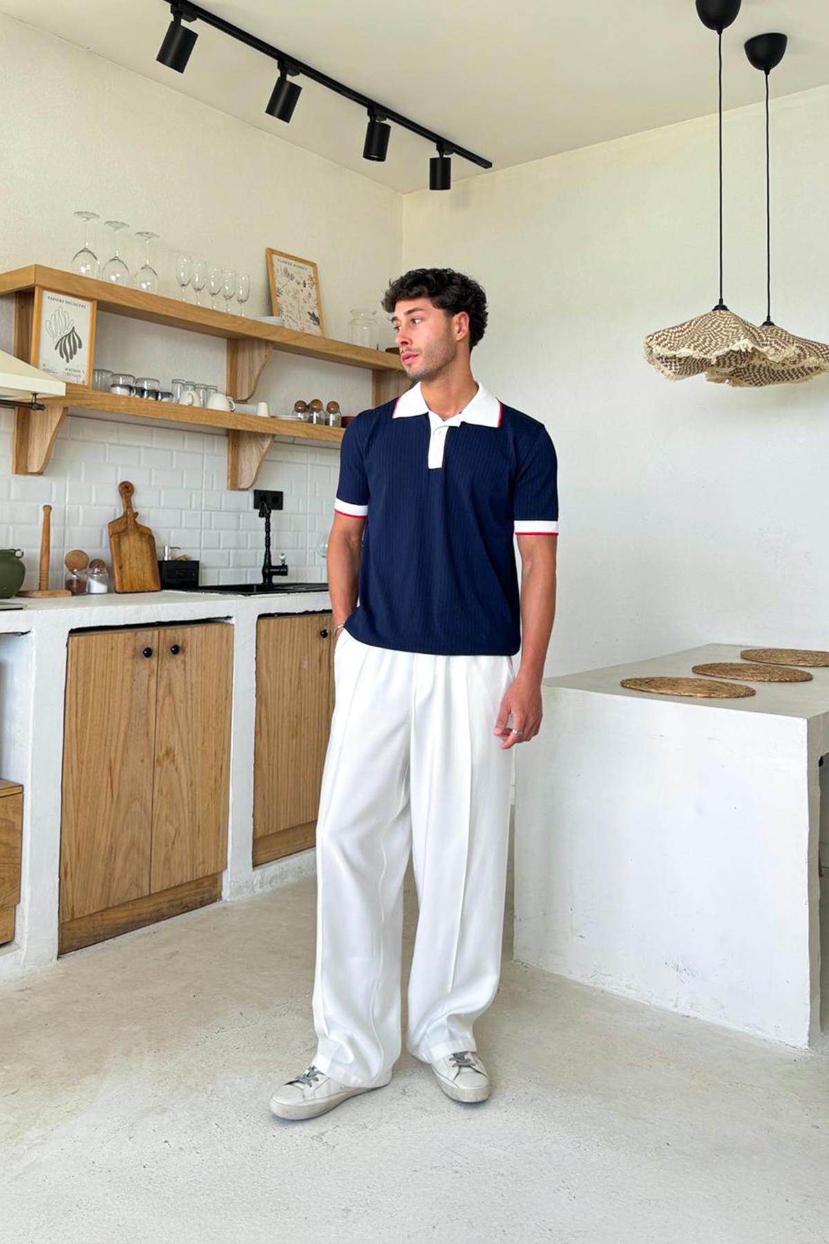 Polo Yaka Triko Regular Tişört Lacivert