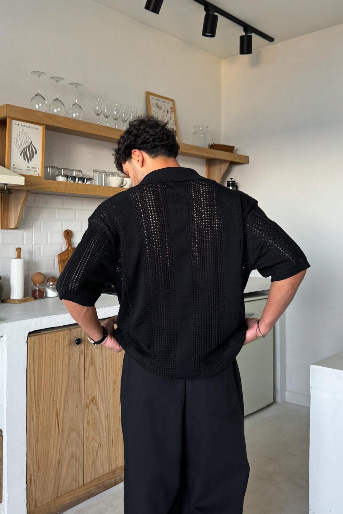 Polo Yaka Triko Tişört Siyah