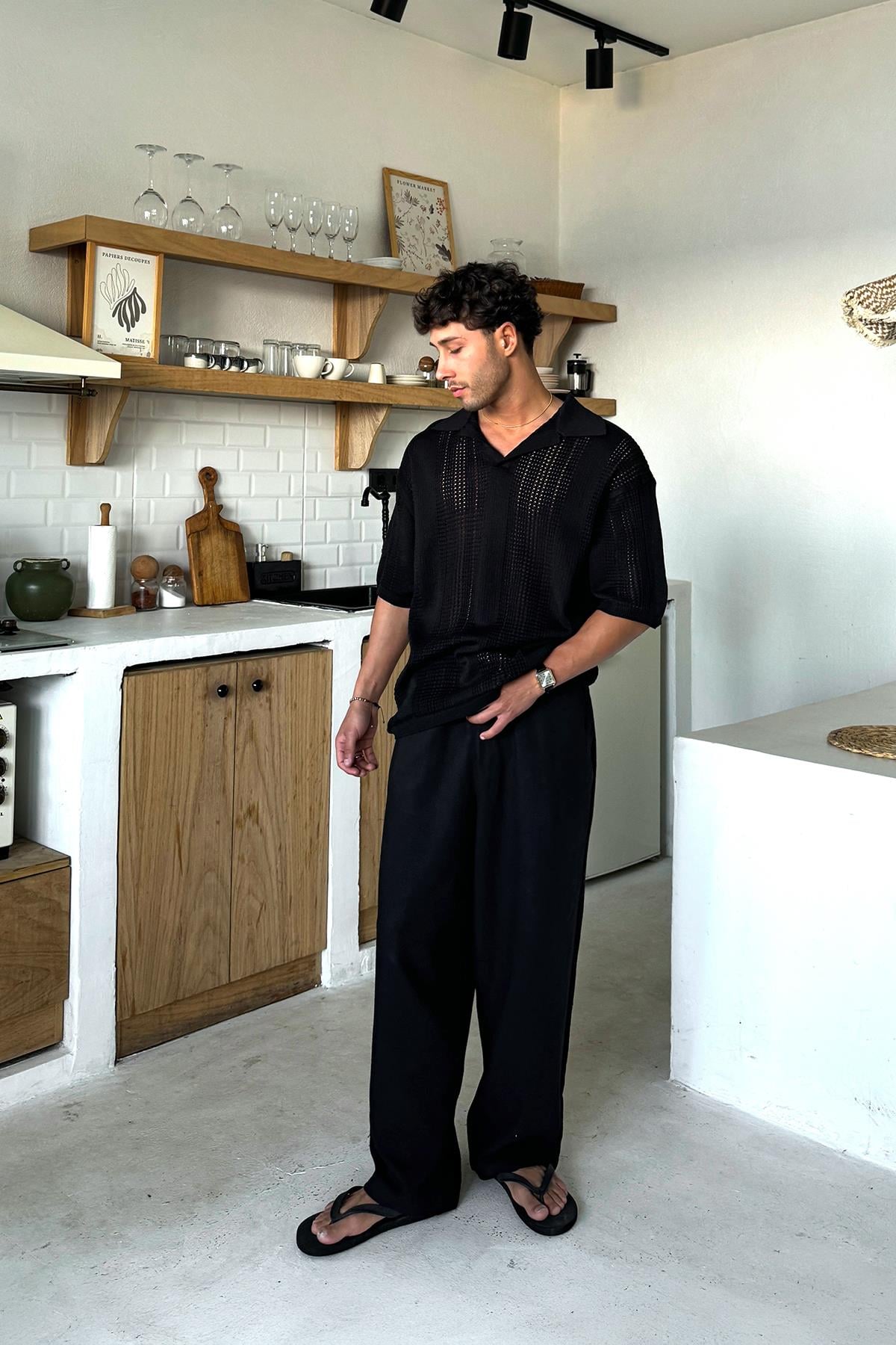 Polo Yaka Triko Tişört Siyah