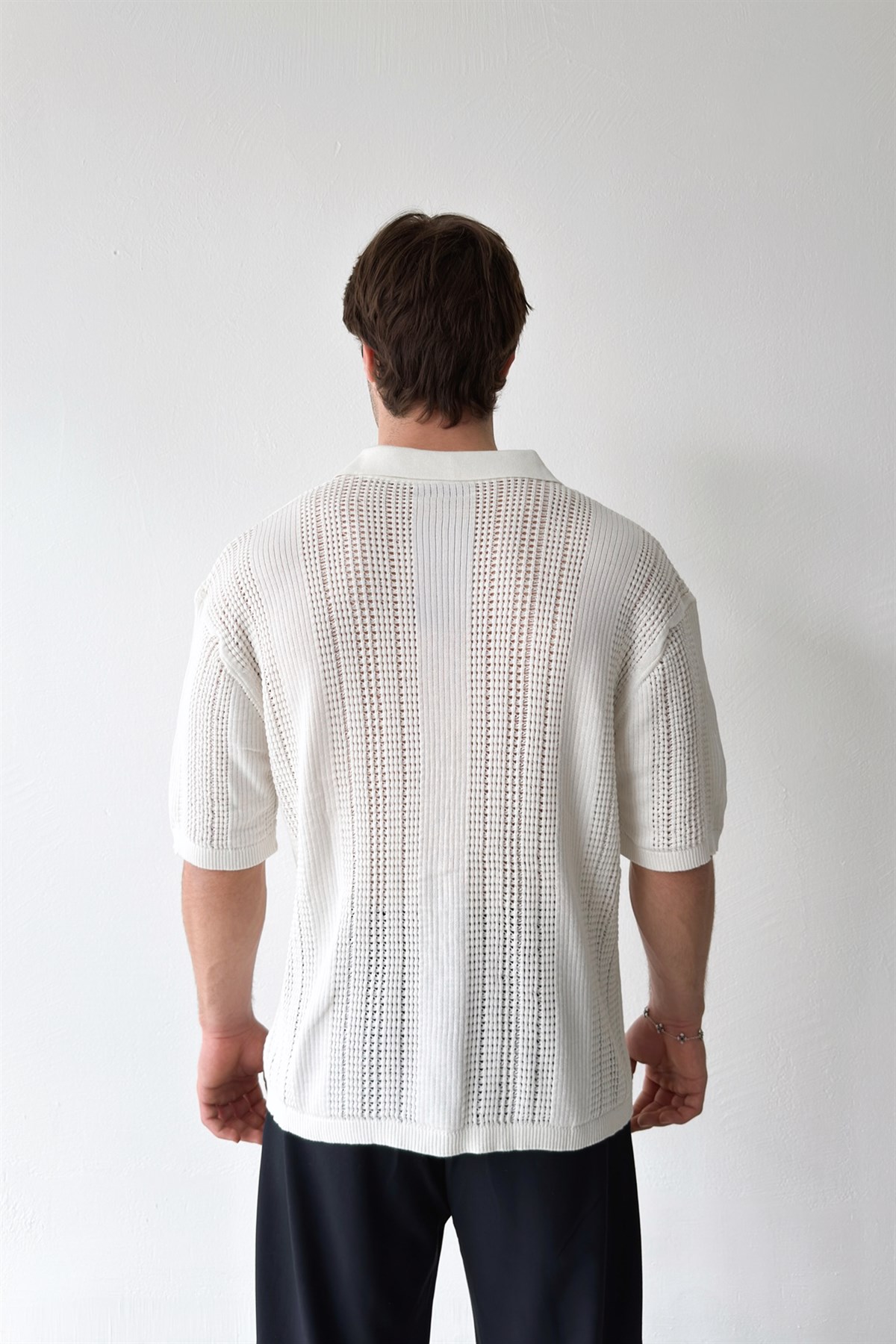 Polo Yaka Triko Tişört Ekru