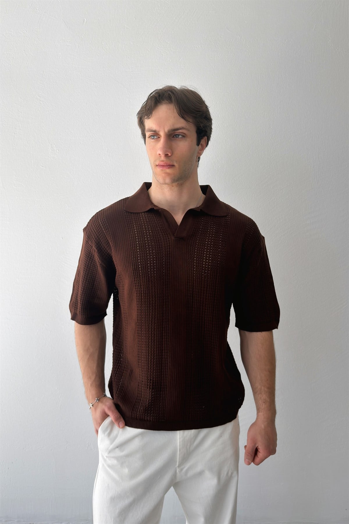 Polo Yaka Triko Tişört Kahverengi