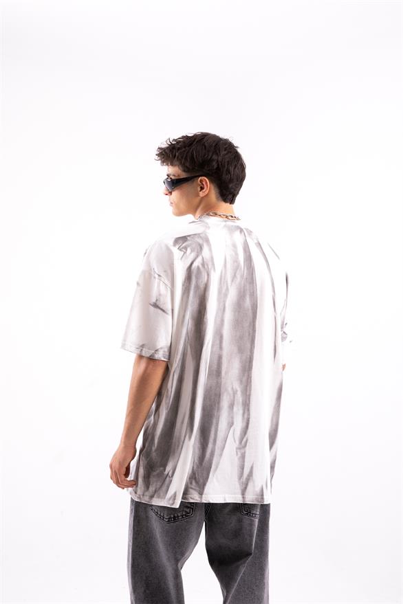 Pour Homme Batik Desen Beyaz Oversize Tshirt