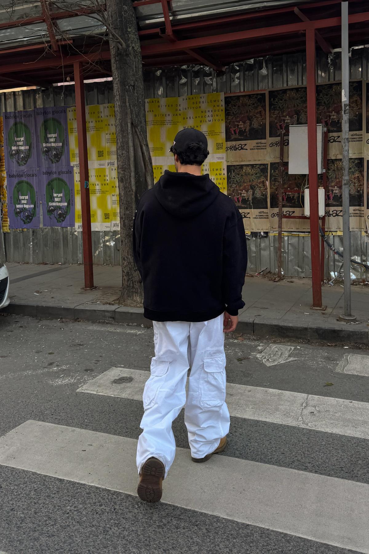 Premium Kumaş İnci Taşlı Fermuarlı Hoodie Siyah