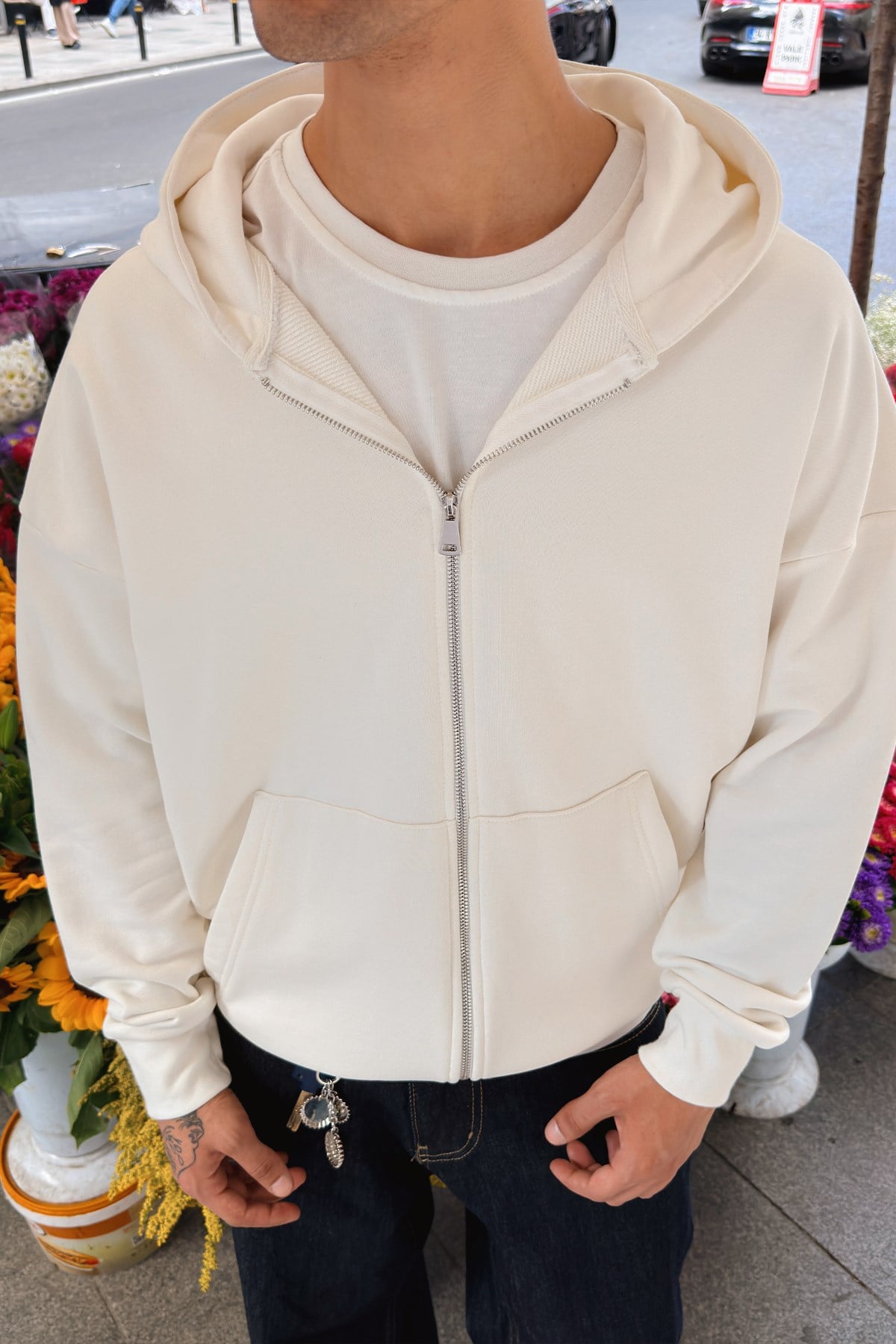 Cozy Diagonal Ecru Zip Up