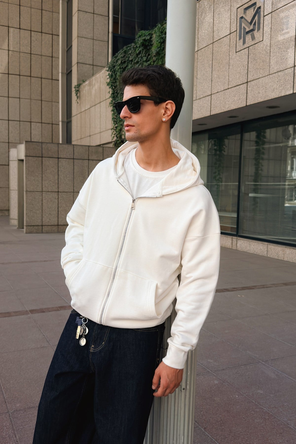 Cozy Diagonal Ecru Zip Up