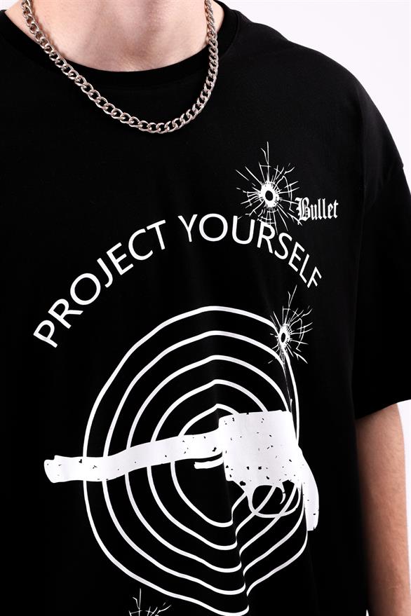 Project Yourself Siyah Baskılı Tişört