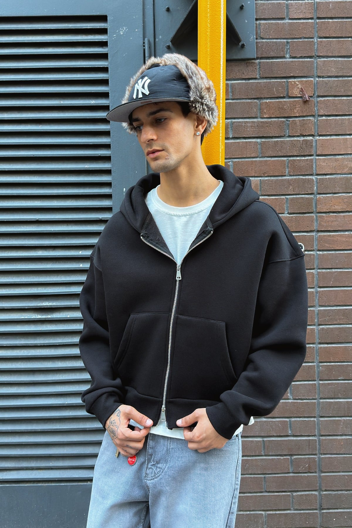 Puffer Black Boxy Fit Zippered Hoodie