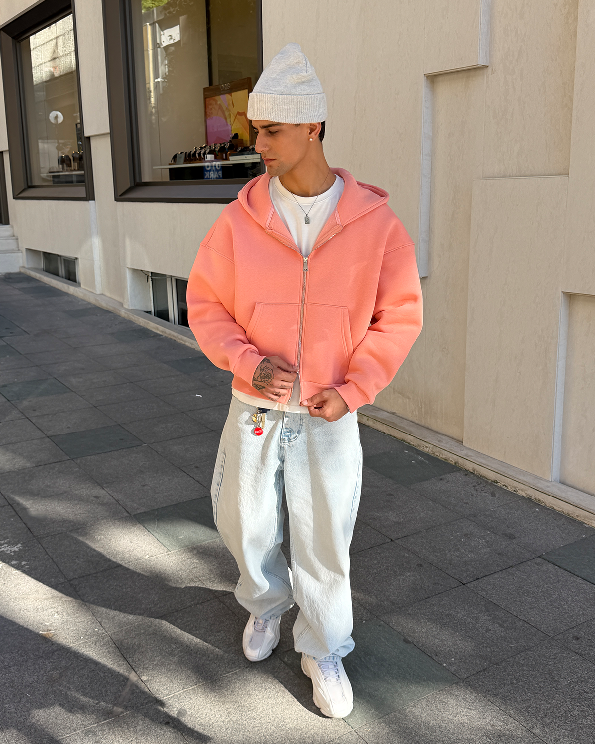 Puffer Baby Pink Boxy Fit Zippered Hoodie